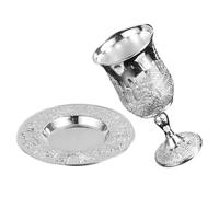 BUGUUYO 1 Ensemble de Coupe à Vin Argentée avec Soucoupe Verre à Pied pour Pessah et Shabbat Célébration Juive Traditionnelle Cadeau Symbolique de Foi et Transmission