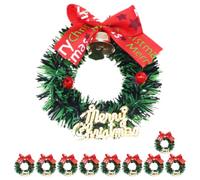BUGUUYO 10 Pièces Mini Couronnes de Noël Décoratives en Plastique et Tissu Vert, Légères et Résistantes Décoloration, Arts Créatifs DIY et L'ambiance Hivernale
