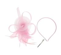BUGUUYO 1ensemble Fascinateur Mariage Maille Rose avec Fleurs et Plumes Serre-tête Léger Élégant pour Femme Accessoire Coiffure pour Mariage Cocktail et Tea Party