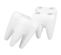 BUGUUYO 2pièces Toothbrush Holder Set Tooth Shaped Bathroom Countertop Organizer Multihole Ventilated Design for Kids and Adults Practical Storage Bathroom Decor