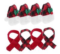 BUGUUYO 4 Ensembles Housse de Bouteille de de Bouteilles avec Mini Chapeaux de Noël et Écharpes à Carreaux pour Décorations de Fête et Centre de Table