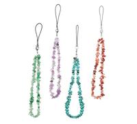 BUGUUYO 4 pièces Lanière de Téléphone Perlée Pierres Naturelles Bracelet de Poignet Élégant pour Femmes et Filles Chaîne Mobile Cristal Légère et Facile à Installer Accessoire Mode