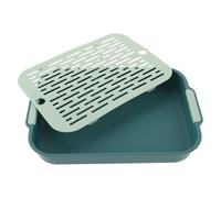 BUGUUYO Bac à Litière Rectangulaire pour Petits Lapins et Chinchilla, Vert | PP Plastique, Structure à Deux Niveaux Grille, Bords Arrondis et Fond Plat, Coin Cage