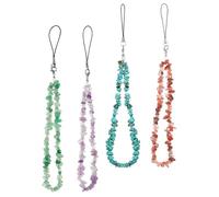 BUGUUYO Dragonne de téléphone à perles en pierre de cristal naturelle 4 pièces, cordon décoratif pour téléphone portable et caméras, usage familial et en déplacement, léger et