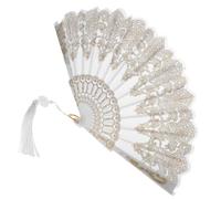 BUGUUYO Éventail Pliant Brodé pour Femme Élégant avec Pompon Ventilateur à Main Léger et Portable Style Oriental et Résistant Accessoire Cadeau et Décoration