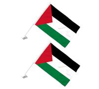 BUGUUYO Lot de 2 Drapeaux Palestiniens pour Voiture avec Hampe Polyester Résistant Dimensions Standard Décoration pour Vitre de Voiture pour Soutien et Événements Sportifs