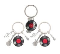 BUGUUYO Lot de 3 Porte-clés Musicaux en Métal Vintage avec Pendentifs Disque Vinyle, Microphone et Guitare Acoustique, Accessoire Léger et Rétro pour Paquet à Dos, Présent pour
