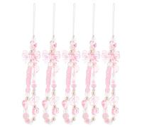 BUGUUYO Lot de 5 Lanières Courtes pour Téléphone Portable avec Pendentif Nœud Cœur en Perles Couleur Rose Transparent Cordon Porte-Clés Anti-Perte Compatible Coque Accessoire pour