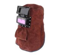 BUGUUYO Masque de Soudeur Automatique à Teinte Variable Casque de Faciale en Cuir de Vachette Marron Ventilation Résistant à la Chaleur pour Soudage Professionnel