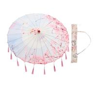 BUGUUYO Parapluie Chinois Classique à Pompons 82 Cm en Tissu Soie Paquet de Transport, Accessoire Photo Décoratif pour Danse, Festival et Décoration Scène