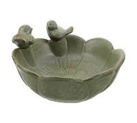 BUGUUYO Petit Bain d'oiseaux en Céramique Élégante de Feuille avec Ornement Oiseau, Décoratif et Facile à Entretenir pour Jardin Extérieur et Cour