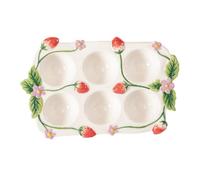 BUGUUYO Porte-œufs en Céramique à 6 Emplacements avec Décor Fraise, Support de Rangement pour Réfrigérateur, Facile à Nettoyer et Gain de Place, pour Petit Déjeuner Quotidien