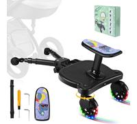 BugyKido Planche Poussette Universelle, Marche Pied Poussette avec Roues Flash, Skate Poussette Universelle avec Siège à Motifs, Compatible avec Plus de 99% des Poussettes (Contient 25KG)