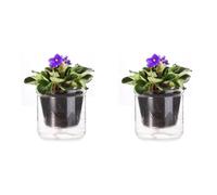 Buhdjfnke 2X Pot à Arrosage Automatique de 10 Cm, Pot de Violette Africaine, Jardinière en Verre à Arrosage par Le Bas pour Plantes D'Intérieur et Propagation