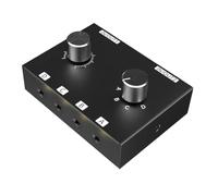 Buhdjfnke Commutateur audio stéréo 3,5 mm - 6 voies - Boîte répartiteur audio bidirectionnel 4 en 2 sorties - Boîte de commutation audio avec bouton rotatif pour le volume