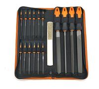 Buhdjfnke Ensemble de 17 en acier allié forgé, étui de transport, plate précise, triangulaire, demi-ronde, grande et 12 à aiguille, outil de forme