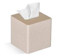 Buhdjfnke Housse de boîte à mouchoirs carrée en cuir synthétique pour commode, salle de bain, beige
