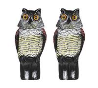 Buhdjfnke Lot de 2 fausses chouettes factices pour effrayer les oiseaux, sculpture avec têtes rotatives, statue en plastique ennemi naturel, anti-pigeons