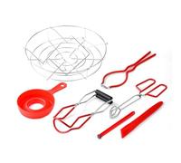Buhdjfnke Lot de 7 outils de conservation - Boîtes à pression pour la maison - Pince à soulever - Entonnoir - Bocal - Rouge - Installation facile