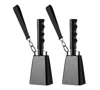 Buhdjfnke Noise Makers Cowbell Lot de 2 cloches à main en acier avec sangle de poignet pour événements sportifs Noir