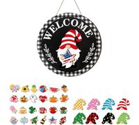 Buhdjfnke Panneau de bienvenue interchangeable avec gnomes, panneau saisonnier interchangeable, décoration de vacances, pièces magnétiques, A saisonnière amovible