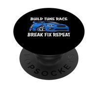 Build Tune Race Break Fix Repeat Import Car Cartoon Humour PopSockets PopGrip Adhésif