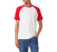 Build Your Brand Homme Raglan Contrast Tee T shirt, Blanc/Rouge, L EU