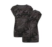 Build Your Brand Lot de 2 t-Shirts à épaules dénudées pour Femme Camo, Motif Camouflage Foncé