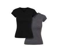 Build Your Brand Lot de 2 t-Shirts Basiques pour Femme - Col en V - Tailles XS à XL, Noir/Charbon, XL