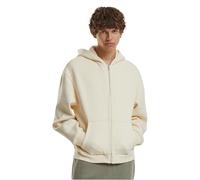 Build Your Brand Sweat à Capuche Fluffy Zip pour Homme avec Fermeture éclair sur Toute la Longueur, Coupe Droite, Sable Blanc, XXL