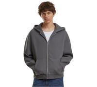 Build Your Brand Sweat à Capuche Fluffy Zip pour Homme avec Fermeture éclair sur Toute la Longueur, Coupe Droite, Gris foncé, M