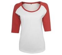 Build Your Brand T- Shirt pour Femme à 3/4 en Raglan contrasté, Blanc/Rouge, XX-Large