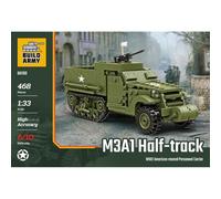 Buildarmy M3A1 Half-Track Kit de construction militaire à l'échelle 1:33, 468 pièces, longueur 19,7 cm, modèle de véhicule de l'armée américaine de la Seconde Guerre mondiale