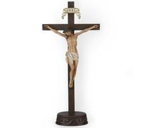 Buildclassic Crucifix catholique de la Colombie-Britannique, Croix debout de Jésus-Christ, décoration d'intérieur, cadeau religieux, aspect sculpté sur bois, finition réaliste, 27,7 cm de haut, peint