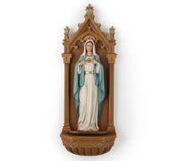 Buildclassic Statue de cœur immaculé de Marie de la Colombie-Britannique, plaque murale de la Vierge Marie d'eau bénite, décoration d'intérieur inspirante, cadeau religieux, 22,9 cm de haut, sculpture