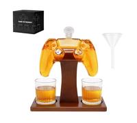 BuildCubes 25.4 Oz Set de Carafe à Whisky avec Manette de Jeu, 750ML Scellé Coffret Whisky avec 2 Verre Contrôleur de Jeu, Décoration Intérieure Ornement Fete des Peres Cadeau Homme