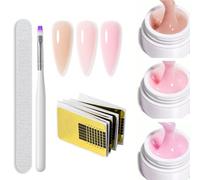 Builder Gel pour ongles, 3 couleurs, gel UV pour extension et modelage, gel de construction pour ongles, avec porte-papier, barre de ponçage, renforcement et protection des ongles (B)