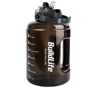 BuildLife - Gourde de sport de 2,5 L avec marqueur de temps et couvercle 2-en-1 - Sans BPA - Bouteille d’eau pour le gym (2500 ml, Noir)