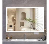 Buildonely Armoire de salle de bain à miroir 90 x 60 x 13 cm, avec miroir, éclairage LED, fonction anti-buée et portes, commande tactile, double porte