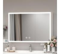 Buildonely Armoire de salle de bain avec miroir, éclairage, 100 x 60 cm, avec fonction anti-buée, contrôle tactile, alliage d'aluminium, sans montage