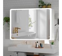 Buildonely Armoire de salle de bain avec miroir et éclairage - 80 x 70 cm - Avec fonction anti-buée - Contrôle tactile - Alliage d'aluminium - Sans montage