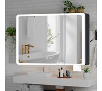 Buildonely Armoire de salle de bain avec miroir et éclairage - 80 x 70 cm - Avec fonction anti-buée - Contrôle tactile - Alliage d'aluminium - Sans montage - Noir