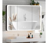 Buildonely Armoire de salle de bain avec miroir et éclairage - 90 x 70 cm - Avec fonction anti-buée - Contrôle tactile - Alliage d'aluminium - Noir - Sans montage