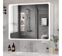 Buildonely Armoire miroir de salle de bain avec éclairage LED, 2 portes, contrôle tactile, 80 x 70 cm, alliage d'aluminium