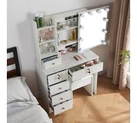 Buildonely Coiffeuse avec éclairage et tabouret, miroir pour maquillage, 3 températures de couleur et luminosité réglable, moderne, blanche, S19051217