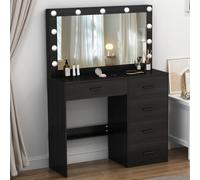 Buildonely Coiffeuse avec éclairage LED, 3 températures de couleur et luminosité réglable, coiffeuse avec miroir pour maquillage, noire, 36 x 80 x 131 cm