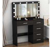 Buildonely Coiffeuse avec miroir et éclairage, 3 températures de couleur et luminosité réglable, moderne, noire, 36 x 80 x 131 cm