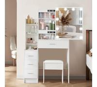 Buildonely Coiffeuse avec miroir et éclairage LED, 3 températures de couleur et luminosité réglable, 1 tabouret, blanche, 139 x 83 x 36 cm