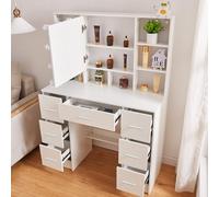 Buildonely Coiffeuse avec miroir et éclairage LED, 40 x 100 x 140 cm, avec 1 tabouret, 3 températures de couleur et luminosité réglable, blanche