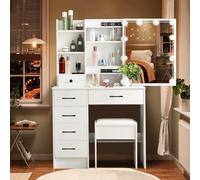 Buildonely Coiffeuse avec tabouret et miroir, 36 x 80 x 131 cm Coiffeuse avec éclairage LED pour maquillage, 3 températures de couleur et luminosité réglable (2 ensembles de poignées)